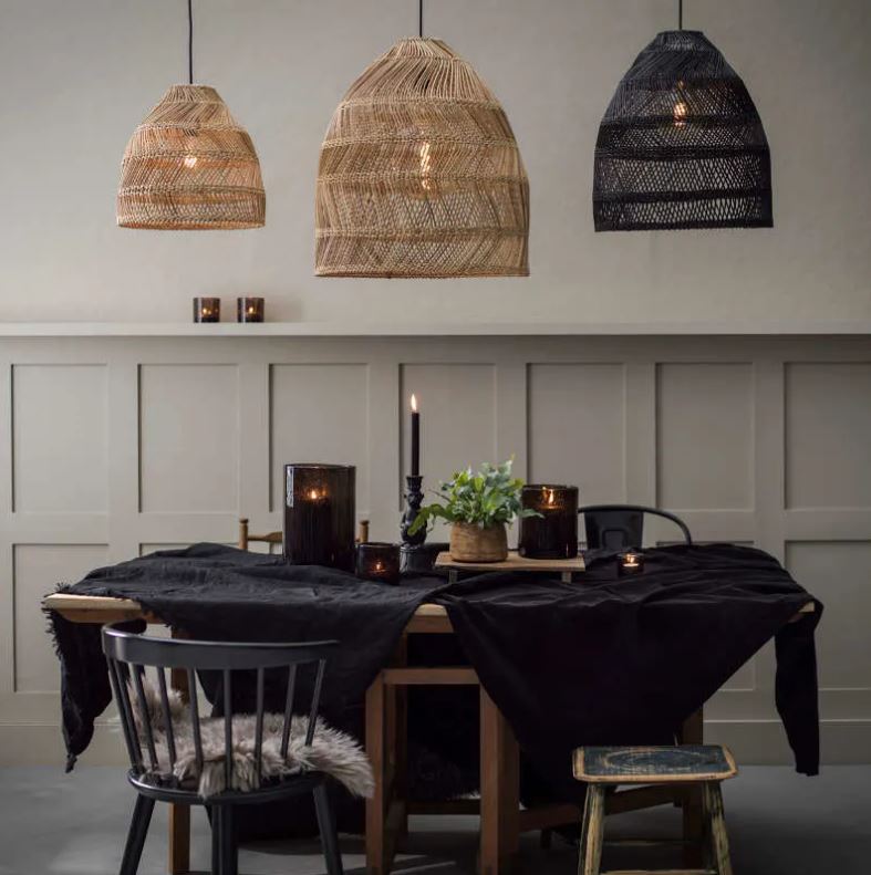 Put rattan centre stage with a triplicate of woven lampshades in varied designs. Image: Trouva