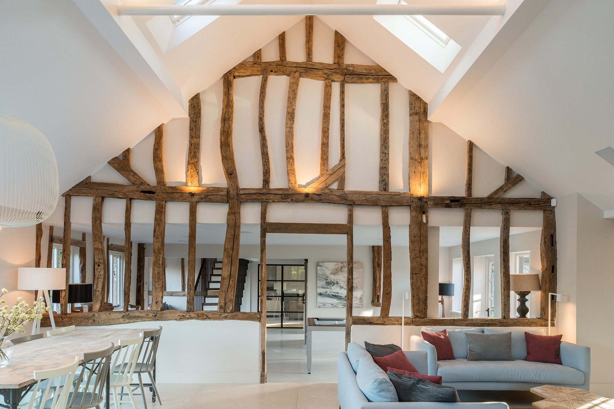 In this historic scheme, stunning original beams take centre stage. Image: Gresford Architects