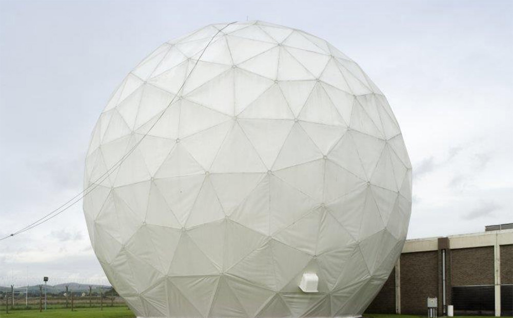 The golf ball structure at the NATO spy base houses an antenna to pick up on ballistic missile activity. Image: Amazing Results
