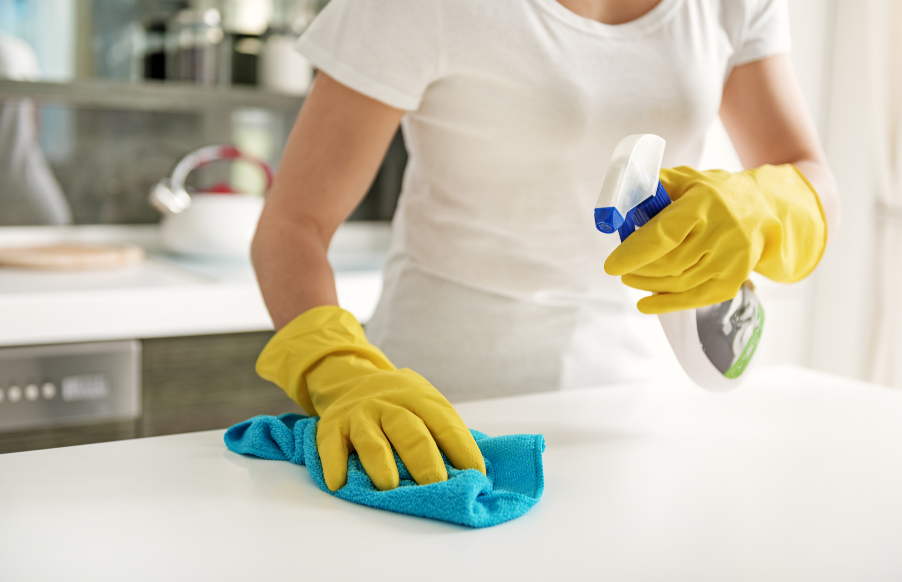 Disinfecting surfaces removes harmful microbes that are invisible to the eye. Image: Olena Yakobchuk/Shutterstock