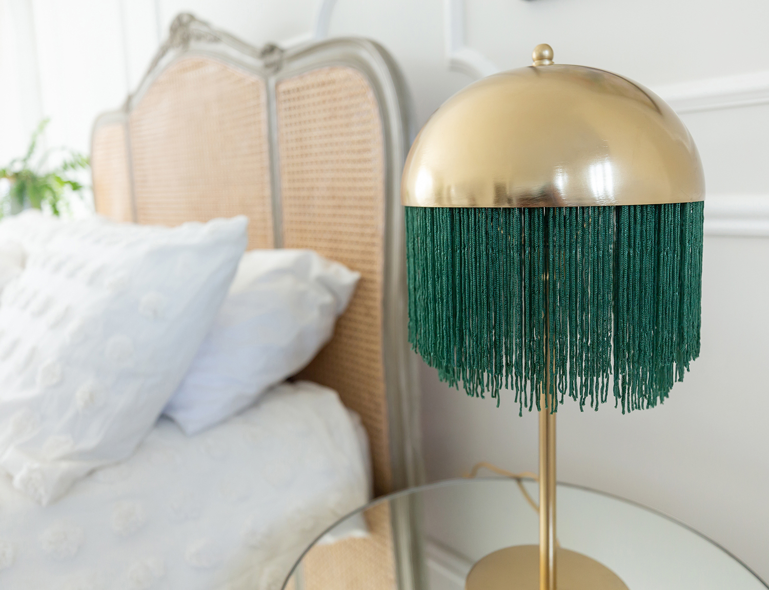 Emerald Green Fringed Table Light, £195 ($247), The French Bedroom Company, International Delivery