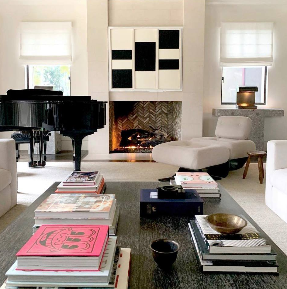 This wow-factor monochrome scheme combines neutral furnishings and natural textures. Image: @kourtneykardash/Instagram